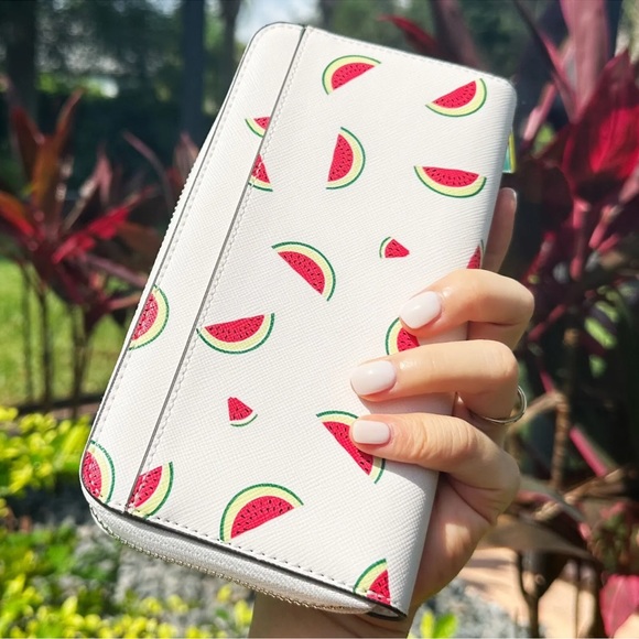 Kate Spade Staci Watermelon Party Large Continental Zip Around Wallet Cream - Picture 2 of 3